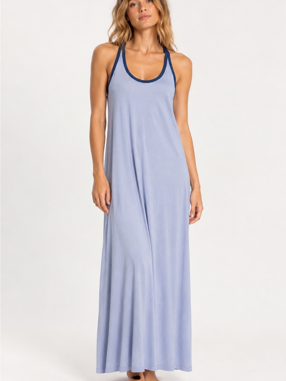 Free People Free-est Lavender Maxi Dress with Navy Trim Good Feel Open Back